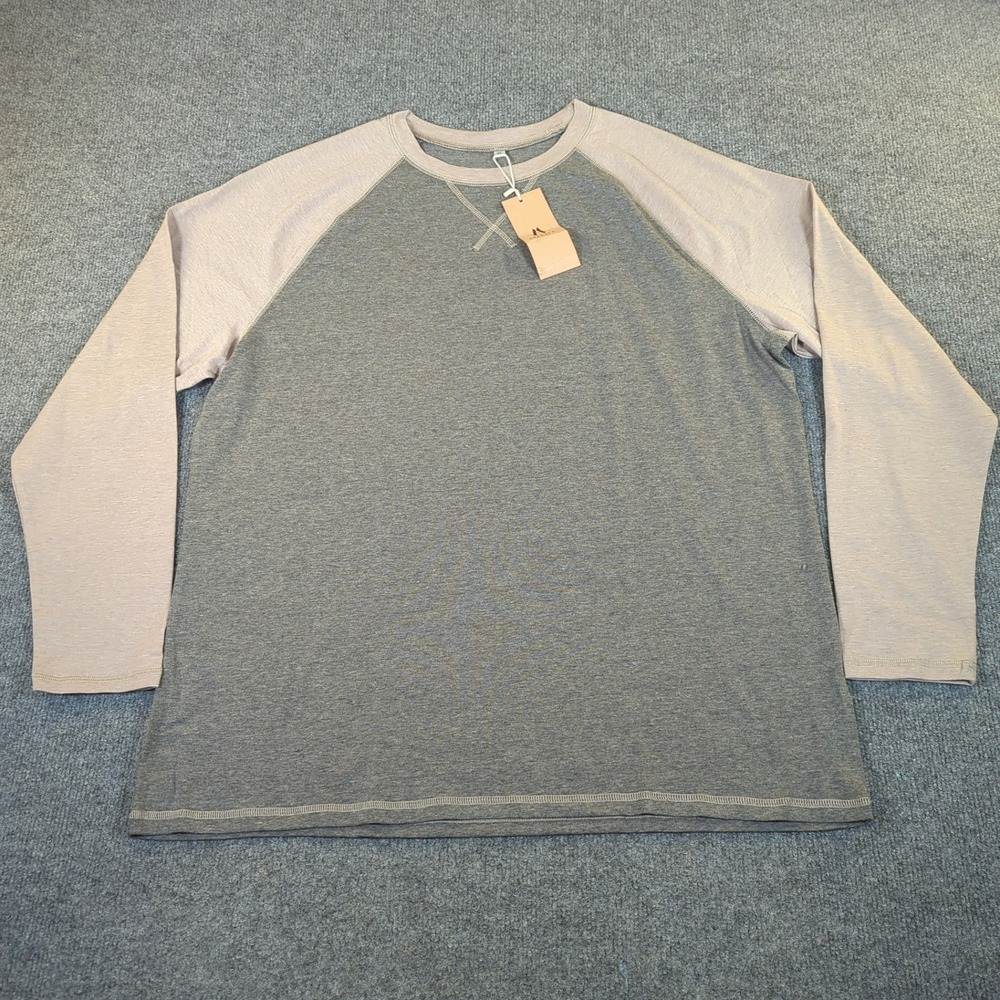 Askdeer Mens Raglan Long Sleeve T-Shirt Grey Tan Cotton Blend Size XL NWT #2710‎